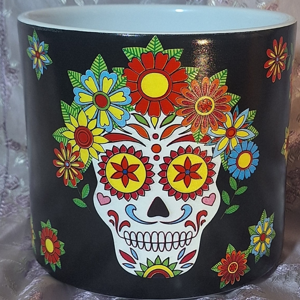 Sugar Skull Floral Planter - Colorful Day of the Dead Design